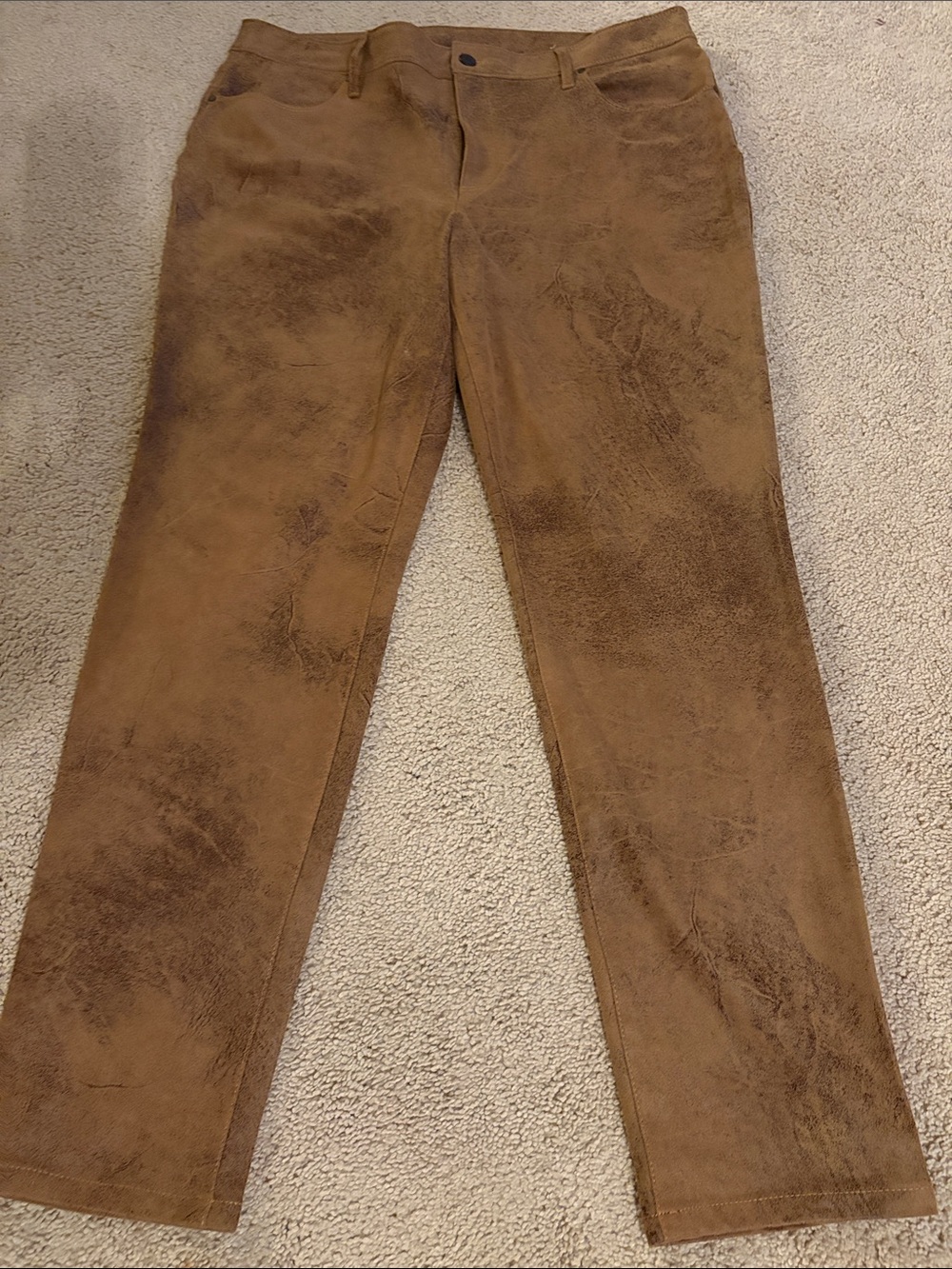 Chico’s Faux-Suede Brown Casual Straight-Leg Pants